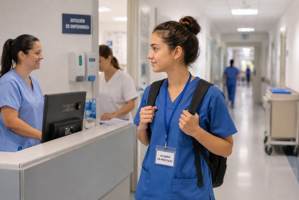 Alumno en primer día de prácticas sanitarias